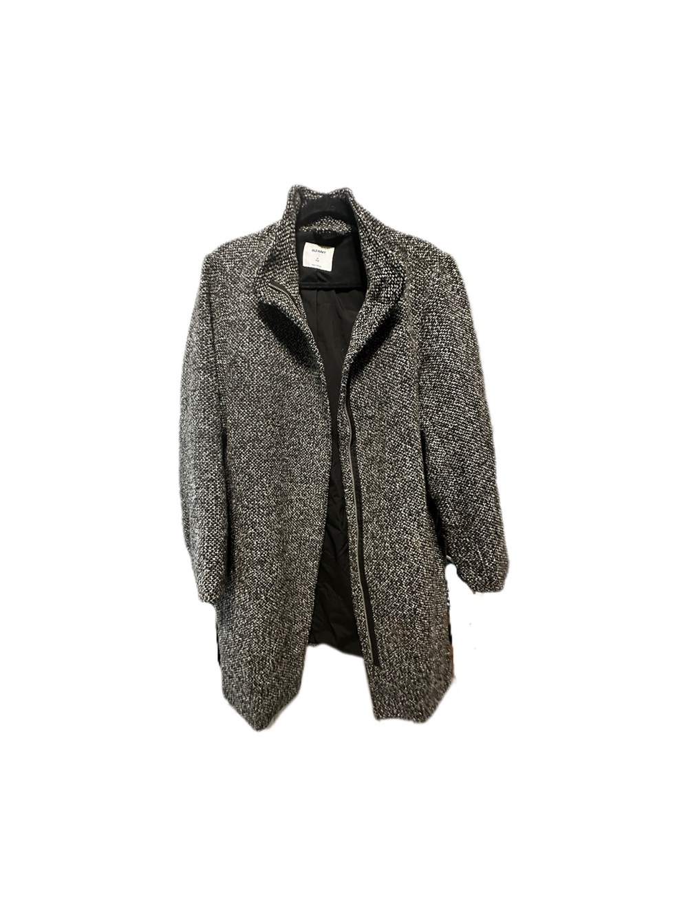 Old Navy Black and White Knit Pea Coat with Zip Front